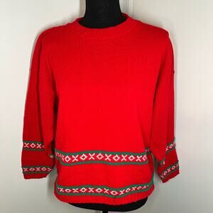 Vintage Cabin Creek Red White Green Christmas Snowflake Knit Sweater Womens S